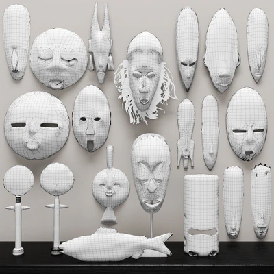 collection of masks and statuettes. 20 pieces, set, collection, mask, masks, eco design, African style, figurine, wall decor, wooden, ethnic — View 3