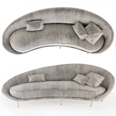 Federico Munari, Sofa Curvato In Velvet Mohair And Brass, Italy, Circa 1950 — Ver 1