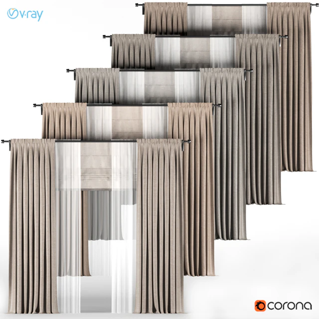 A series of brown curtains with white tulle + Roman blinds. — Descargar