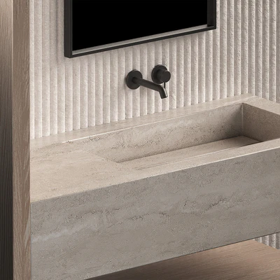 Bathroom furniture set 10. Stone sink. Striped ribbed stone wall. — Ver 6