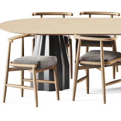 Wooden Burin Table by Viccarbe and Chair Emilia by Meridiani — Ver 6