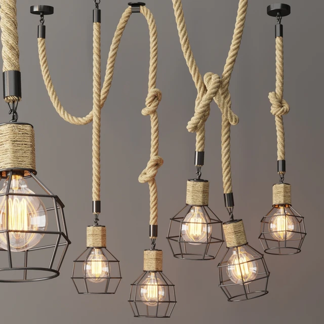 Подвесной светильник LOFT ROPE CHANDELIER CAGE Mono — Скачать