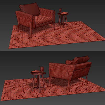 Armchair Koarp \ Carpet SÖNDERÖD \ Table Kragsta \ Ikea — Ver 3