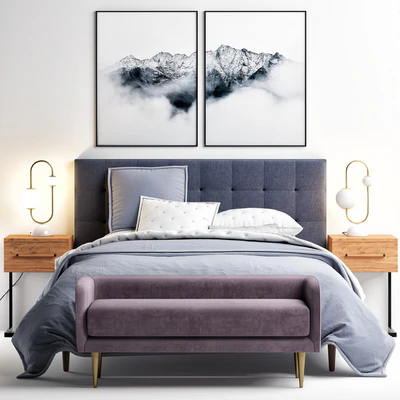 Westelm Grid-Tufted Upholstered Tapered Leg Bed — Вид 1
