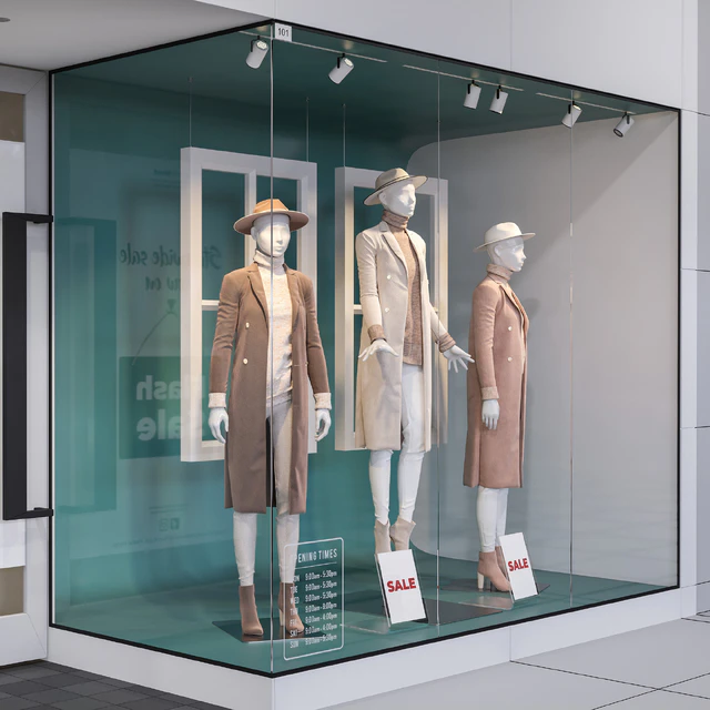 Shop front with female mannequins — Descargar