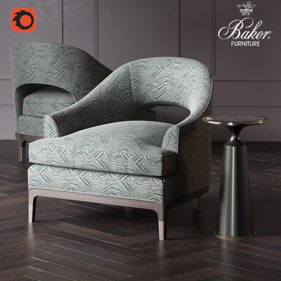 Baker CARNELIAN LOUNGE CHAIR №6180S &amp; Baker VIRIDINE ROUND ACCENT TABLE № 3183 — Ver 1
