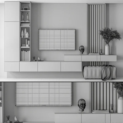 TV Wall Gray and Wood with Hallway Cabinet - Set 37 — Ver 4
