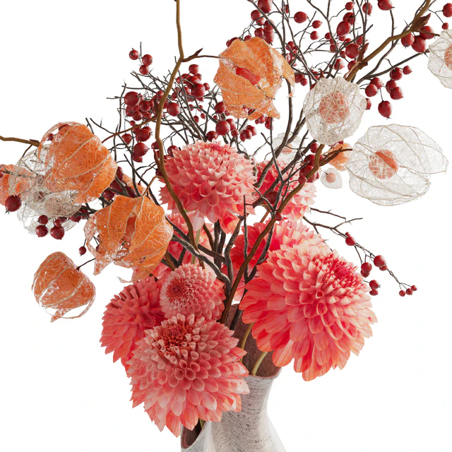 Autumn bouquet with dahlias, physalis and hawthorn — Descargar