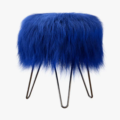 Blue Fake Fur Whimsical Stool — Ver 3