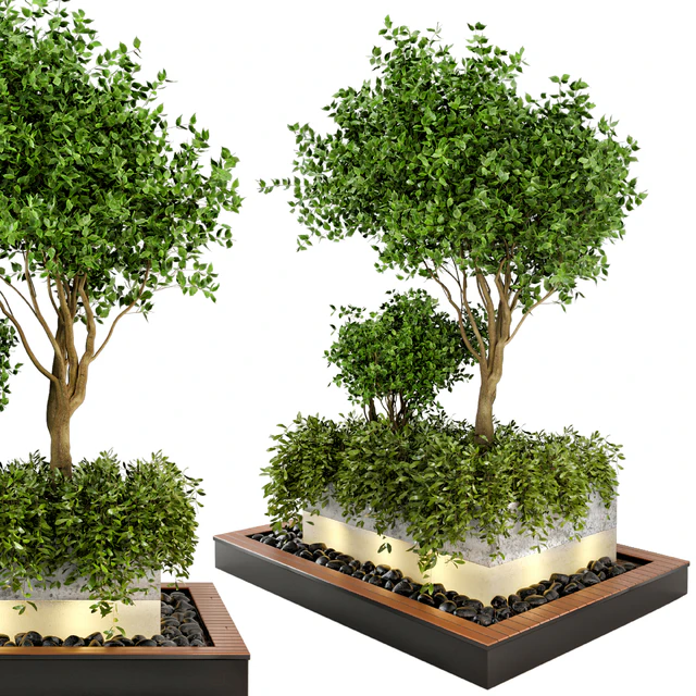 Outdoor Plants bush & Tree Combination of wood & concrete Pot - Garden Set 44 — Download