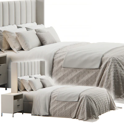 Emilie Upholstered Fabric Wing Headboard Bed — Ver 4