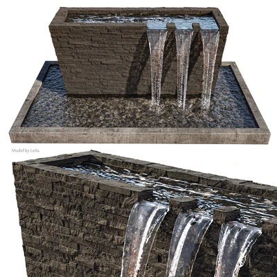 Waterfall fountains wide rock panel — Вид 5