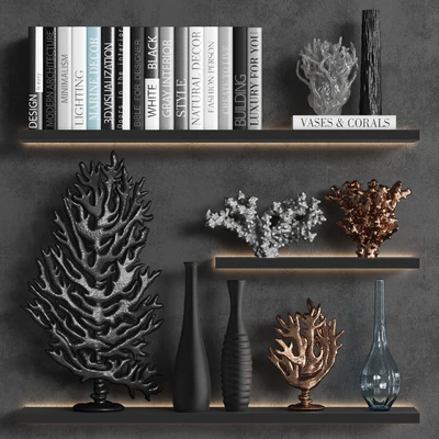 Decorative set of coral books and vases — Ver 1