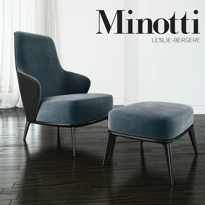Minotti - Leslie long backrest armchair ottoman leather — Ver 1