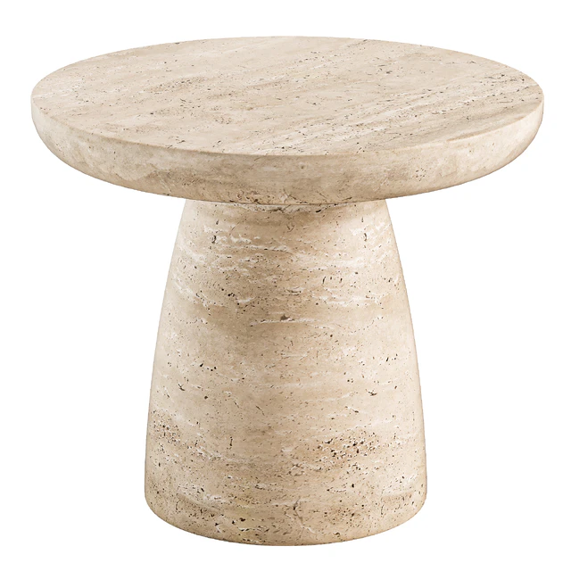 Contemporary Minimal Round Coffee Side Table in Travertine Stone Natural Pores — Скачать