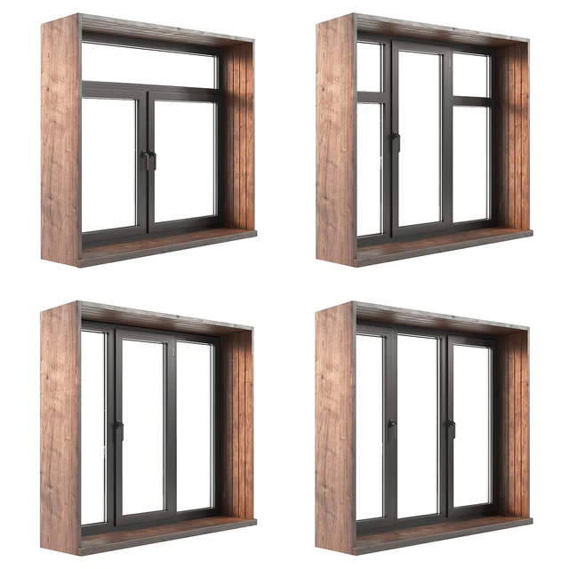 A set of plastic windows with wooden trim. — Скачать