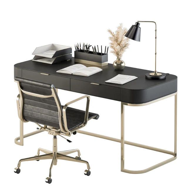Classic Black and Gold Work Desk - Office Set 181 — Descargar