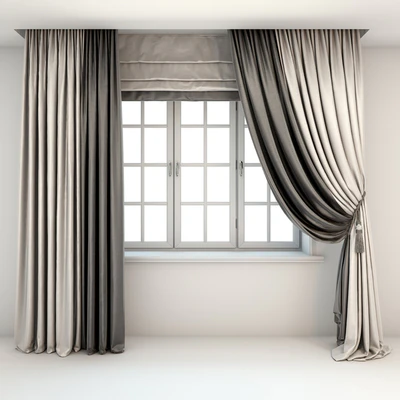 Two-color curtains the floor is straight and with a pick-up brush, Roman curtains and a window — Ver 1