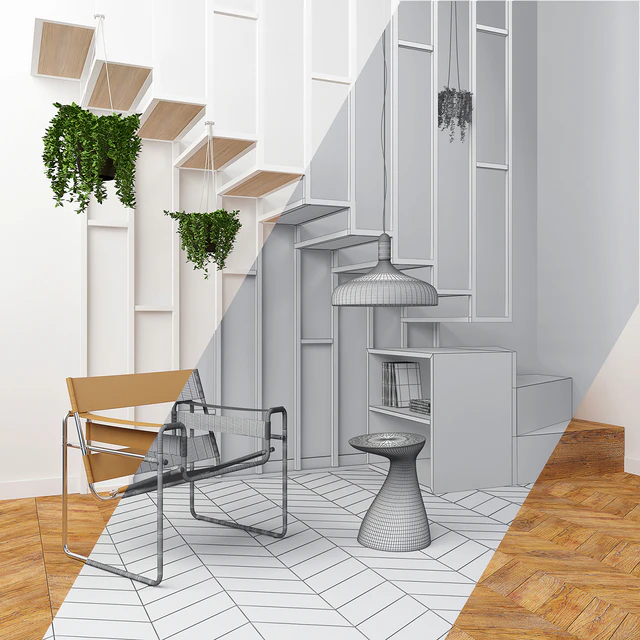 Interior set with stairs and armchair Wassily — Descargar