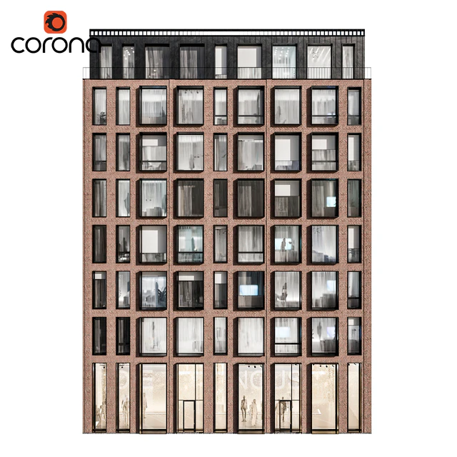 Modern residential facade 01 | night + interiors — Скачать