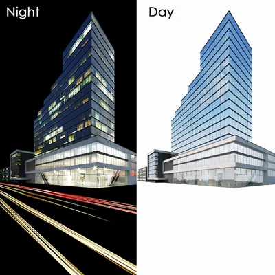Office building. Day Night | Light traces — Ver 1