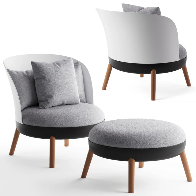 Armchair with ottoman Cherry, gray — Descargar