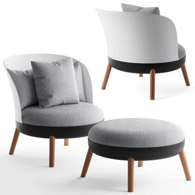 Armchair with ottoman Cherry, gray — Ver 5