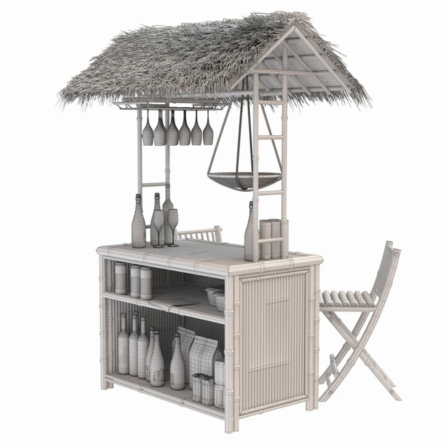 Beach Bamboo Bar with bottles and glasses — Descargar