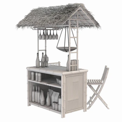 Beach Bamboo Bar with bottles and glasses — Ver 7