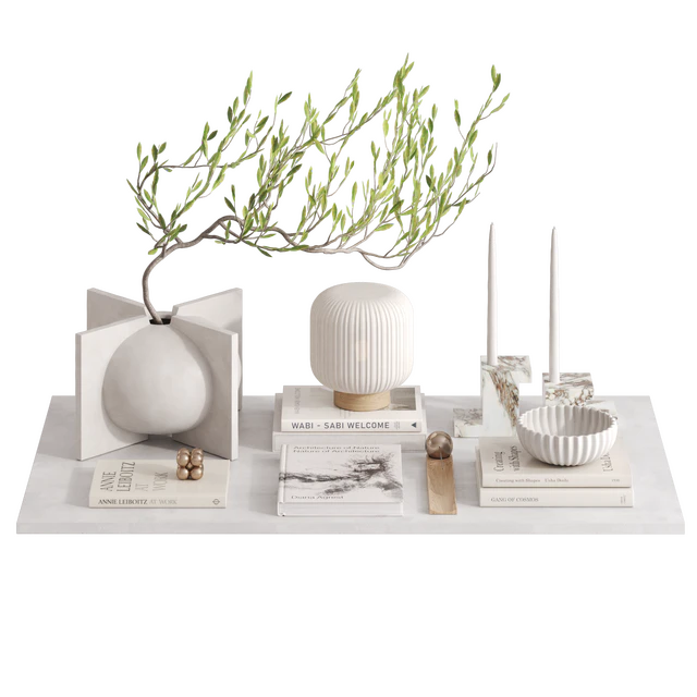 Decorative set with a tree branch in beige colors — Descargar