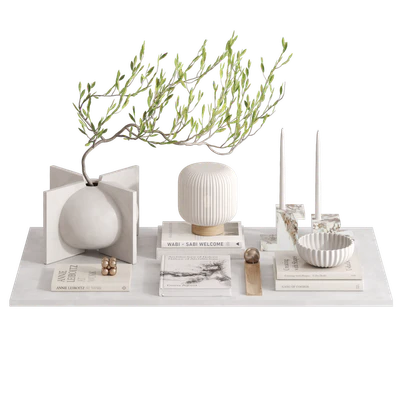 Decorative set with a tree branch in beige colors — Ver 7