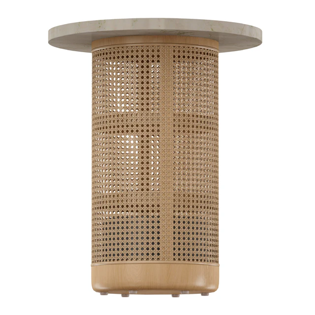 Круглый Журнальный столик Vernet Travertine Cane End Table (Crate and Barrel) — Скачать