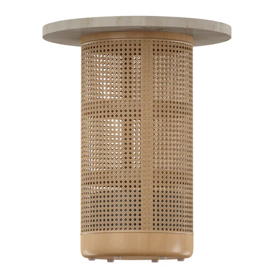 Круглый Журнальный столик Vernet Travertine Cane End Table (Crate and Barrel) — Вид 5