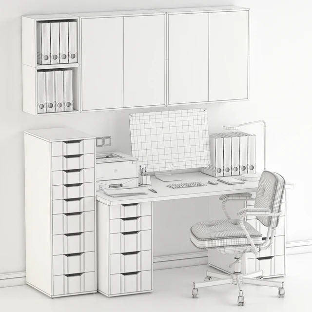 Ikea Office Workplace with Alex Table, Alefjäll Chair and Eket wall-mounted cabinet — Скачать