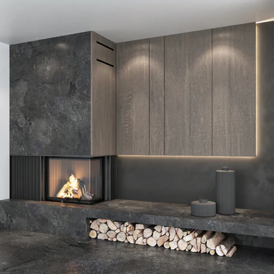 Decorative wall with fireplace set 03 — Ver 7