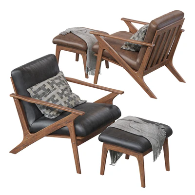 Baxton Studio Bianca Mid-Century Modern Walnut Wood Distressed Faux Leather Lounge Chair And Ottoman Set — Ver 5