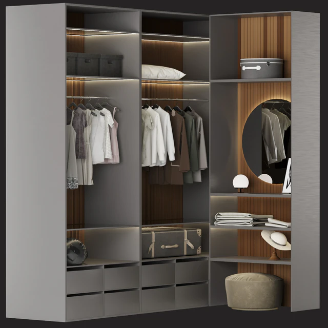 Brown Wardrobe Walk-in Closet Black Glass Door Simple and Luxury — Descargar