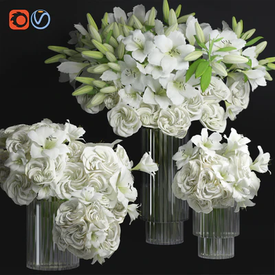 White Lily Tuberose Peony Camelia Bouquet Decorative Glass Vases Set — Вид 4
