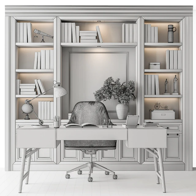 Classic Boss Desk and Library Wood Set - Office Furniture 278 — Скачать