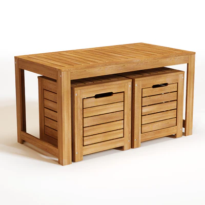 Garden bench and boxes made of acacia, Garden — Ver 5