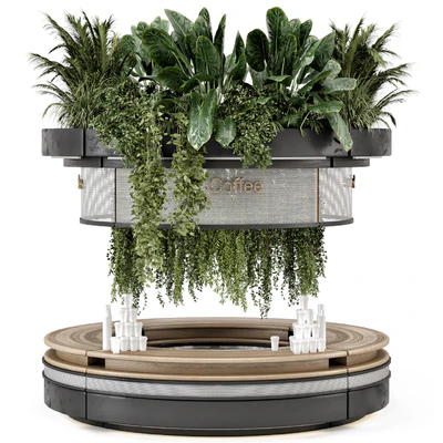 Coffee Reception Desk With Plants - Restaurant Set 1815 — Ver 1