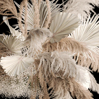 Installation suspension of white dried flowers, branches of pampas grass, dry reeds, wedding decor. 257. — Ver 6