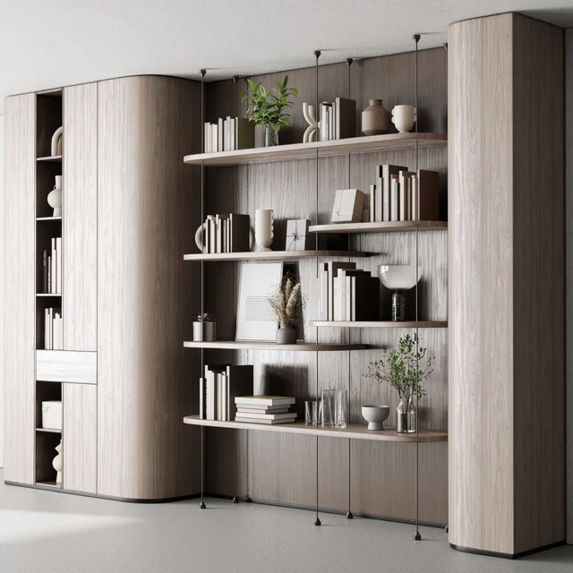 Cabinet Furniture - Wooden Shelves Decorative With Plants and Book 06 — Скачать