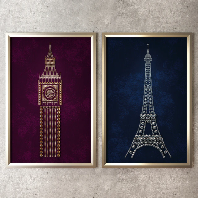 Panel Eiffel Tower and Big Ben — Descargar