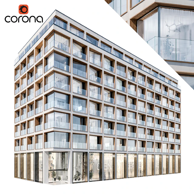 Modern residential building 06 | night + interiors — Descargar