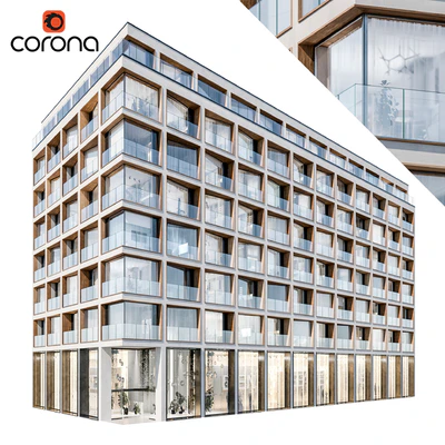 Modern residential building 06 | night + interiors — Ver 1