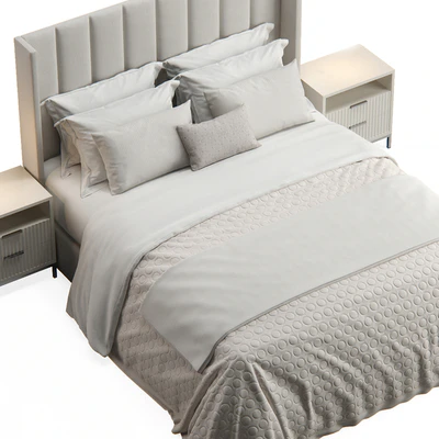 Emilie Upholstered Fabric Wing Headboard Bed — Ver 5