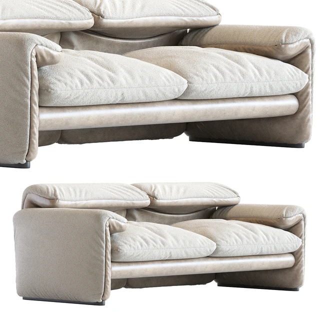 White Sheepskin Maralunga Sofa by Vico Magistretti for Cassina, Italy — Download