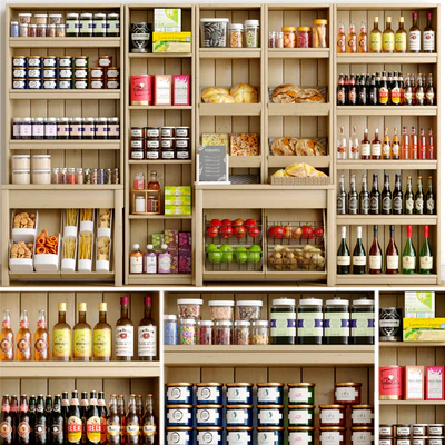 Rack with spices, alcohol and pastries in the supermarket — Ver 1