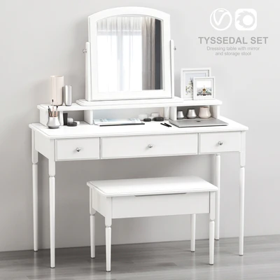 IKEA TYSSEDAL Dressing table with mirror and storage stool, white — Вид 1